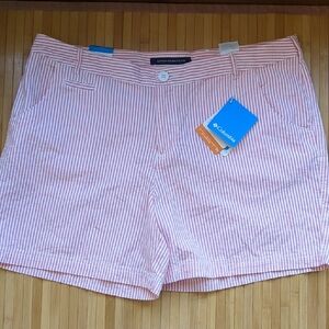 Columbia Super Bonehead Women's Pink White Striped Shorts, 100% Cotton, Sz 16